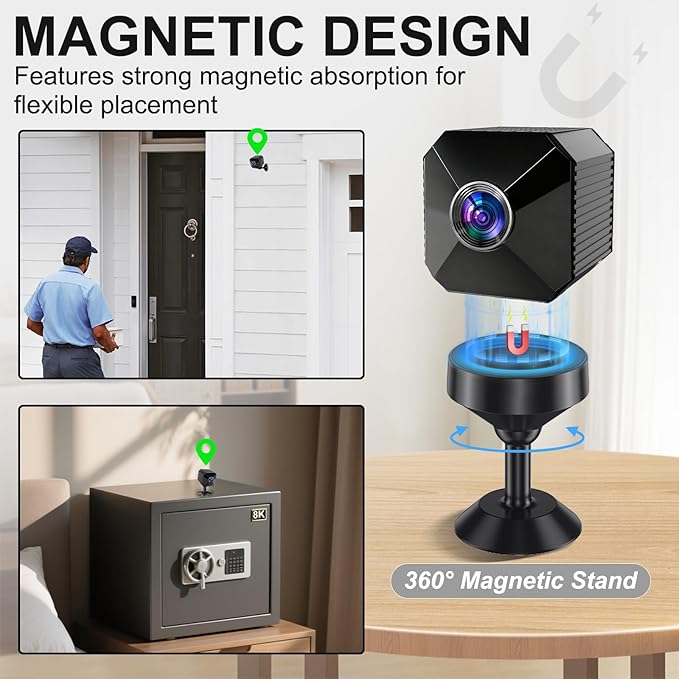 2026 Upgraded 4K Mini Wireless Security Camera, 6H Battery – Small Wireless Indoor Nanny Cam with No-Glow Night Vision, Motion Alerts, Home/Office Security Camera with Dual Storage