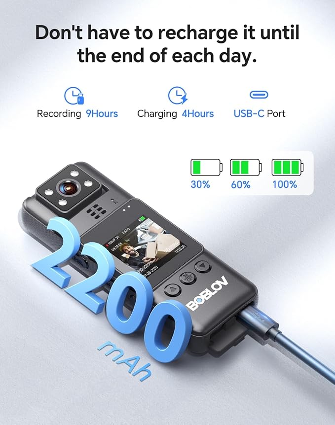 BOBLOV Mini Body Camera with Video: 128G Action Camera, Small Cameras for Vlogging with 9Hrs Long Battery Life, Pocket Portable Cam with Back Clip, Daily Easy to Use for Traveling Cycling Motorcycle