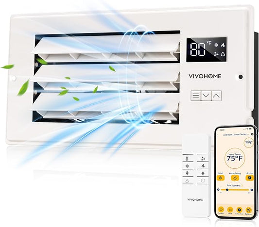 VIVOHOME Register Booster Fan - 4'' x 10'' Opening with Adjustable Louver | Smart Thermostat & 10-Speed WIFI App Control - AC Vent Fan for Floor, Ceiling, Wall - Quiet Operation (White)