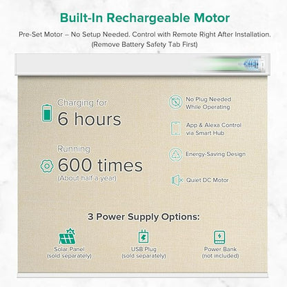 Motorized Roller Shades, Light Filtering Remote Control Custom Window Shades Compatible with Alexa Google Assistant via RF Hub, Rechargeable Electric Blinds for Windows (Beige)