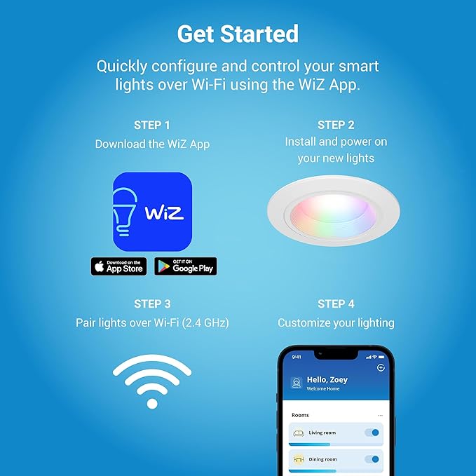 HAL0 6" Smart Wi-Fi® Recessed Canless LED Downlight 4-Pack, Connected by WiZ Pro - RLWZC612-4PK