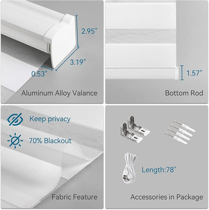 Interior Window Shades, Smart Dual Layer Light Filtering Blinds Compatible with Alexa & Google Home, Customized Size Cordless Electric Window Shades, (Pearl White, 70% Blackout)