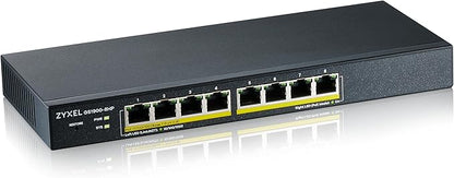 Zyxel 8 Port Network Ethernet Switch | Smart Managed PoE+ | GS1900-8HP | 8x GbE PoE+ with 77W Budget, Fanless, VLAN, QoS, IGMP Snooping, Link Aggregation, Wall Mount Kit Included, TAA Compliant