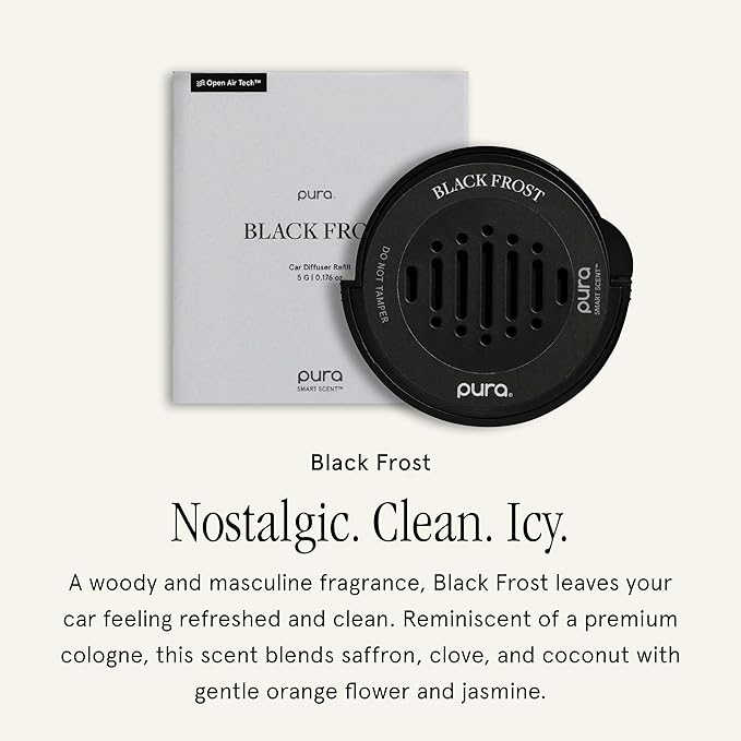 Pura Car Scent Refill - Fragrance for Pura Car Diffuser - Clean & Safe Luxury Diffuser Scent - Long-Lasting Fragrance for 30 Days of Aroma - Spring & Summer Household Essential - Black Frost