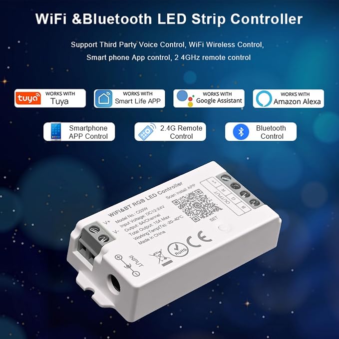 C03W RGB LED Controller Tuya WiFi 2.4G RF LED Dimmer for 4Pin SMD COB Strip