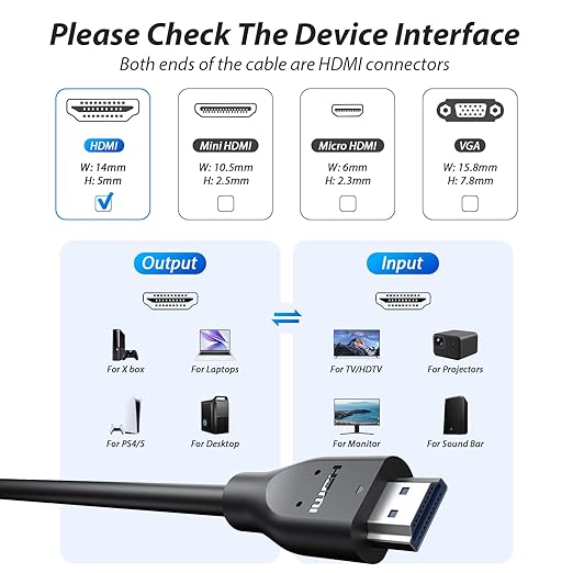HDMI Cable for CCTV Security Camera Monitor 6FT 4K 60Hz High Speed 2.0 Male to Male HDMI Cord Gaming Extension Cord for Samsung TV Laptop Computer Projector for PS5 for PlayStation 5 for Xbox Black