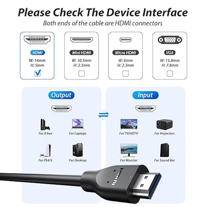 HDMI Cable for CCTV Security Camera Monitor 6FT 4K 60Hz High Speed 2.0 Male to Male HDMI Cord Gaming Extension Cord for Samsung TV Laptop Computer Projector for PS5 for PlayStation 5 for Xbox Black