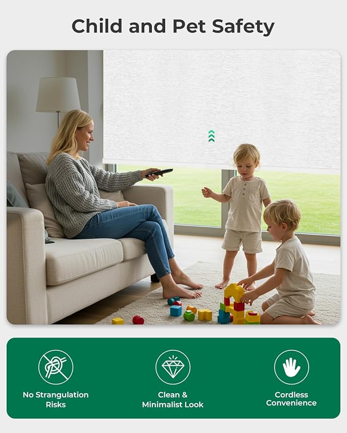 Allesin Motorized Blinds with Remote Smart Blackout Roller Shades | All-in-One & Ultra-Quiet Automatic Electric Power Blinds for Home Office, Cloud-Patterned 34x72