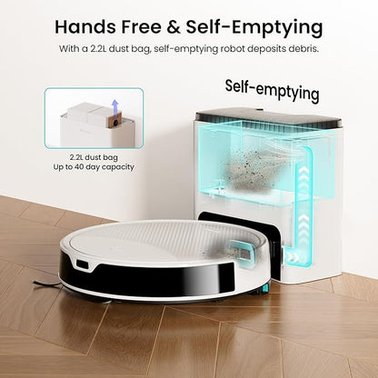 Lefant M350 Robot Vacuum and Mop Combo, 75-Day Self-Emptying, 190° PSD Obstacle Avoidance,6000Pa Suction，Quiet,Smart Navigation,Self-Charging, for Hard Floor, Carpet, Pet Hair,150 Min Runtime.White