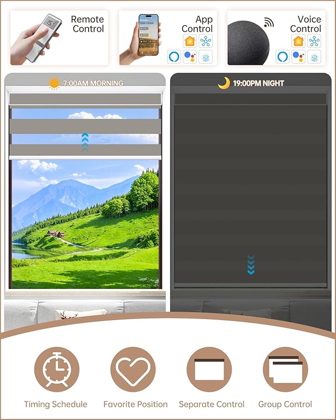 Kincmo Motorized Blinds with Remote, Motorized Zebra Shades Work with Apple Homekit,Alexa,Google Home, Customized Electric Blinds with Remote,App,Voice Control (95% Blackout Gabriel Coffee)