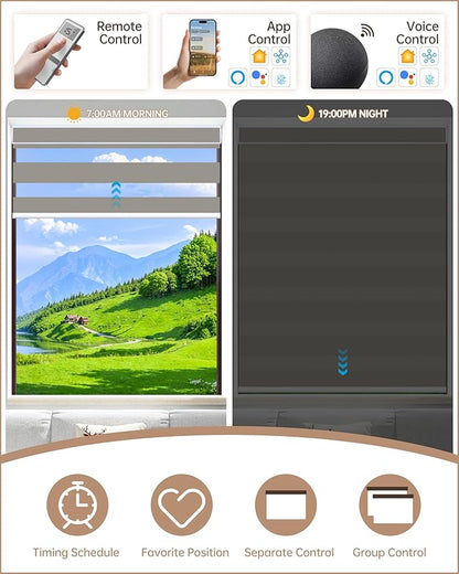 Kincmo Motorized Blinds with Remote, Motorized Zebra Shades Work with Apple Homekit,Alexa,Google Home, Customized Electric Blinds with Remote,App,Voice Control (95% Blackout Gabriel Coffee)