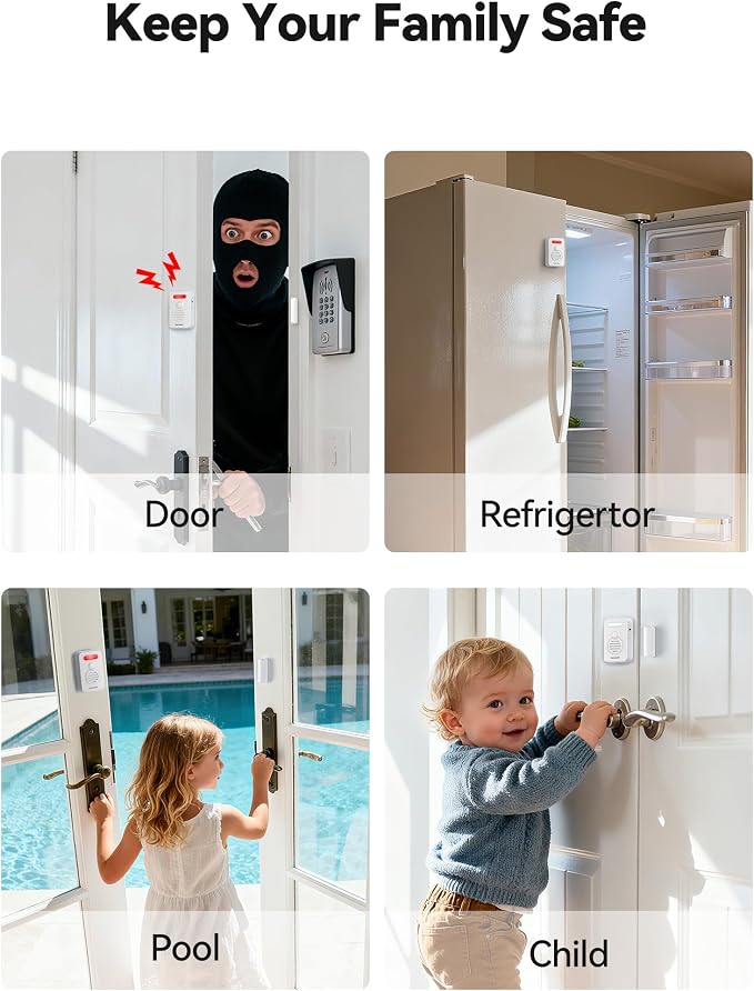 TECKNET Door Alarms for Kids Safety, Door Alarms When Opened, Window Alarm with Smart Voice Alert, 4-Level Adjustable Volume, Refrigerator Sensor Pool Alarm for Home Security、Fridge、Garage and Window