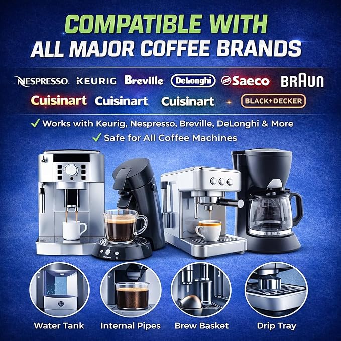 Coffee Maker Cleaner Tablets 25 Count, Coffee Machine Cleaner 1 Yr Supply | Removes Limescale, Mineral & Oil Buildup, Coffee Pot Cleaner and Descaler for Keurig, Nespresso, Ninja, Breville and DeLonghi