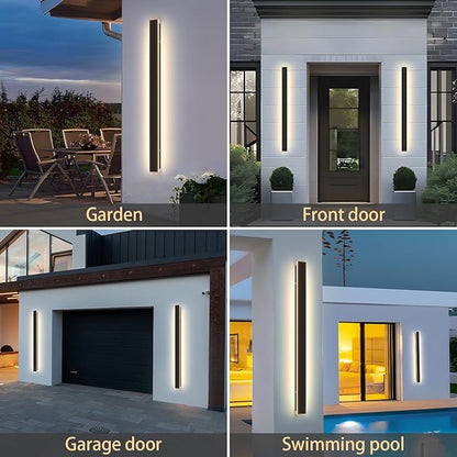Modern Outdoor Wall Light, 31.5Inch 3000K-6000K Black LED Dimmable IP65 Waterproof with Remote Outdoor Linear Wall Sconces Exterior Lighting Fixture Porch Wall Light for House, Front Door