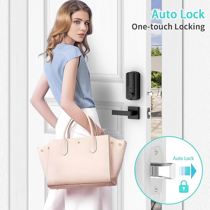 Hunnay Smart Locks for Front Door, Front Door Lock Set, Keypad Deadbolt Fingerprint APP Control Bluetooth Alexa Auto Lock, Easy Install (Black)