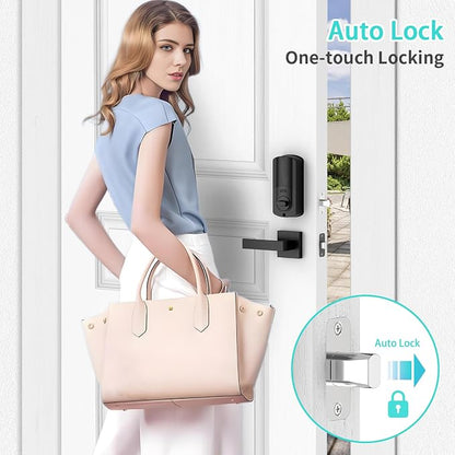 Hunnay Smart Locks for Front Door, Front Door Lock Set, Keypad Deadbolt Fingerprint APP Control Bluetooth Alexa Auto Lock, Easy Install (Black)
