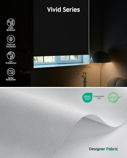 Yoolax Motorized Blinds with Remote, Designer Smart Blinds Work with Alexa, Google, Apple Homekit, 100% Blackout Motorized Shades Custom Electric Shades Voice Control (V- Shimmer Meteor White)