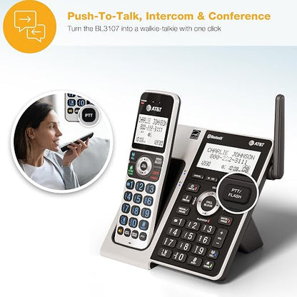 AT&T BL3107-2 DECT 6.0 2-Handset Cordless Phone, Titanium Black | Bluetooth Connect to Cell, Smart Call Blocker, Digital Answering System, Extended Range, Big Buttons