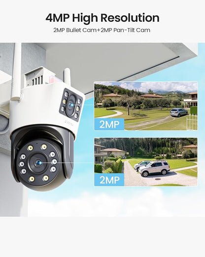ZOSI C298 4MP PT Camera Outdoor, Dual-Lens (2 x 2MP) Wired WiFi Camera