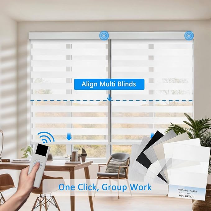 Motorized Zebra Blinds for Windows Cordless Electric Curtains with Remote Control Blackout Shades Custom Smart Blinds Compatible with Alexa Google Home(Febric)