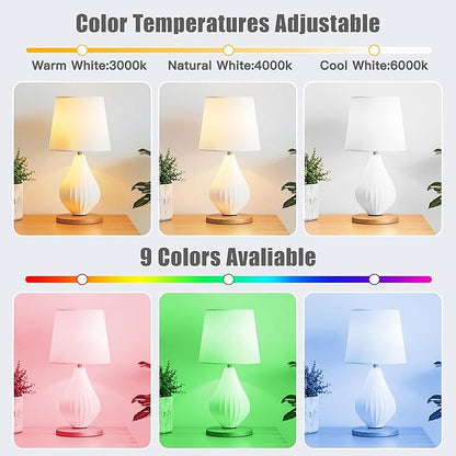 E26 Rechargeable Light Bulbs with Remote, Battery Operated Backup Bulb with Remote and Timer for Sconces Lamps Detachable Wireless Emergency, 3 Color Temperatures + 9 RGB Colors, Non-Hardwired, 2 Pack