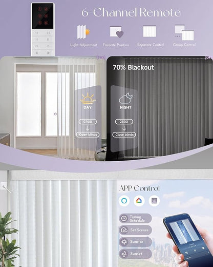 Graywind Motorized Sheer Vertical Blinds Compatible with Alexa Google Smart Sheer Curtain Drapery Privacy Light Filtering Remote Control Vertical Shades, Custom with Up to 157", Wave White