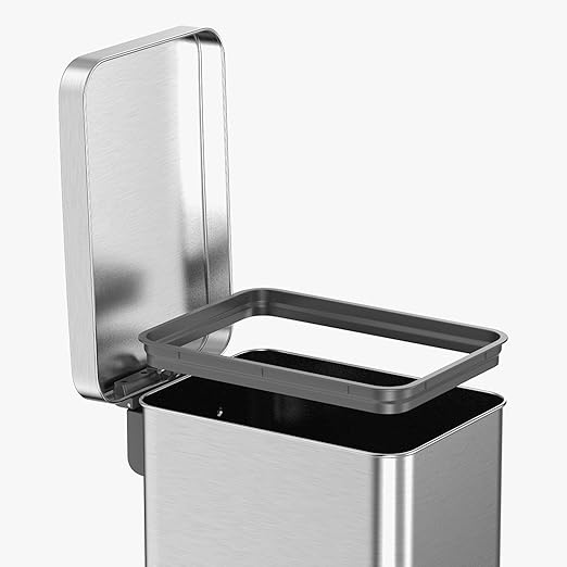 QUALIAZERO 50L / 13 Gallon Stainless Steel Step-On Kitchen Trash Can Soft-Close Lid, Fingerprint-Resistant, Removable Liner, Slim Shape Modern Design for Home, Office, Commercial Space