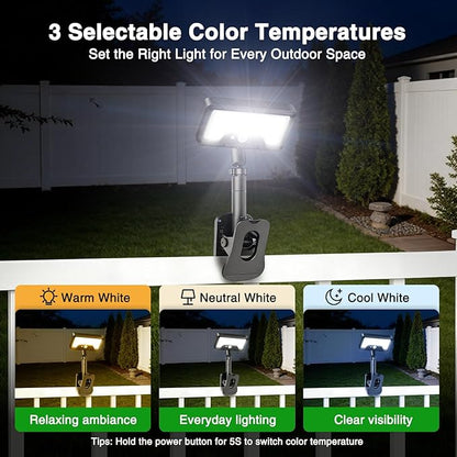 iMaihom Clip On Solar Lights Outdoor with Motion Sensor, 92 LED 600LM Solar Fence Lights, Warm/Neutral/Cool White, 360° Adjustable, IP65 Waterproof Security Light for Deck, Gutter, Porch (1, Brown)