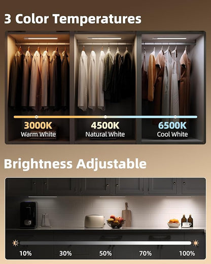 EZVALO 16.5-inch Under Cabinet Lighting, 4000mAh Rechargeable Motion Sensor Light Indoor, with Dimmable & 3 Color Temps, Magnetic Closet Lights, Wireless Under Counter Lights for Kitchen (4-Pack)