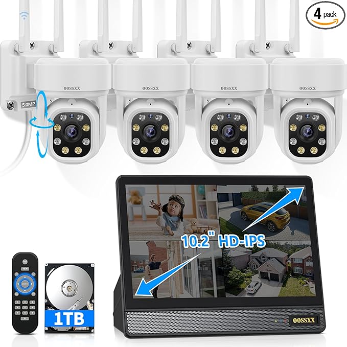 (2026 Update) 5MP PT Wireless Security Camera System with Monitor, AI Human Tracking, Dual-Band 2.4G&5G WiFi, 130° Wide Angle, 2-Way Audio, No Monthly Fee, NVR Home Security Kit