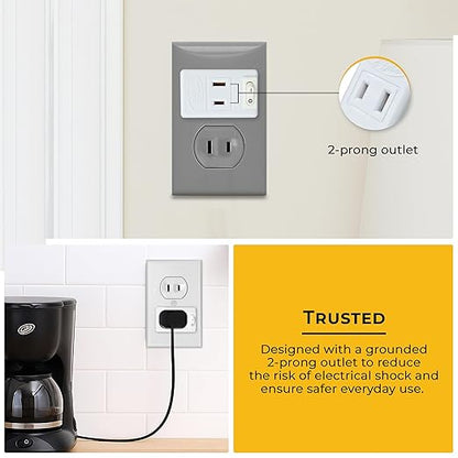 Touch & Glow - 2 Prong Outlet Switch - Single Port Outlet Extender with On/Off Switch - Power Plug for Kitchen Appliances, Lamp, Holiday Lights, Table Fans - Compact Power Adapter (White)