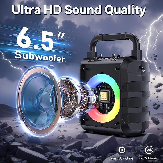 JYX Karaoke Machine with 2 Wireless Microphones, Portable Bluetooth 5.3 Karaoke Speaker with 6.5"Subwoofer for Adults, PA System Speaker with LED Lights Support REC/USB/AUX/TF for Outdoors Home Party