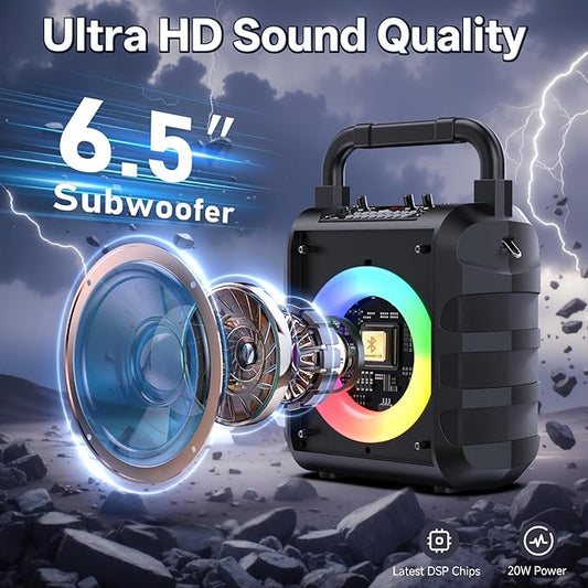 JYX Karaoke Machine with 2 Wireless Microphones, Portable Bluetooth 5.3 Karaoke Speaker with 6.5"Subwoofer for Adults, PA System Speaker with LED Lights Support REC/USB/AUX/TF for Outdoors Home Party