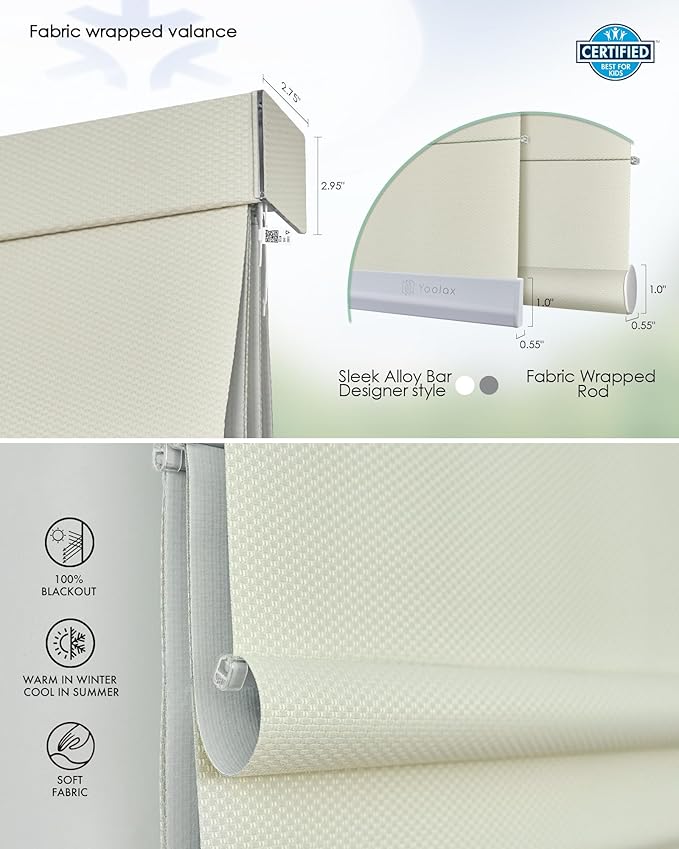 Yoolax Motorized Matter Roman Shades Light Filtering Smart Blinds for Windows Compatible with Alexa, Google Home, Homekit, Automatic Roman Shades with Remote Customized (Woven Beige)