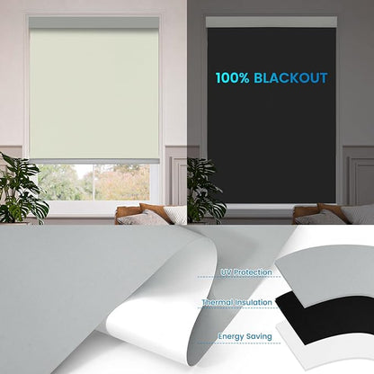 Motorized 100% Blackout Roller Shade – Custom Smart Blinds with Remote, Rechargeable Battery or Plug-in Motor, Tuya WiFi Optional, Home & Office Automatic Window Shades (Medium Champagne/CH9441)