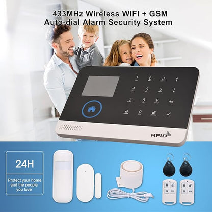 Matybobe WiFi GSM Home Alarm Security System, 2.4in LCD Wireless DIY Smart Home Burglar Security Alarm System 16 Piece Kit, Compatible with Alexa Home Voice Control for Home Security