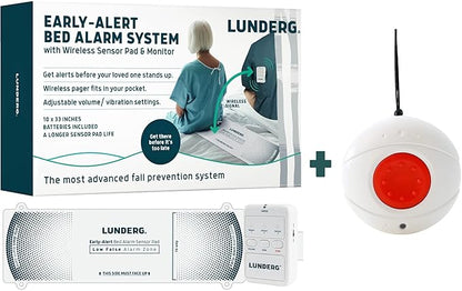 Lunderg Early Alert Bed Alarm System with Call Button, Wireless Bed Sensor Pad & Pager - Elderly Monitoring Kit with Pre-Alert Smart Technology - Bed Alarms and Fall Prevention for Elderly
