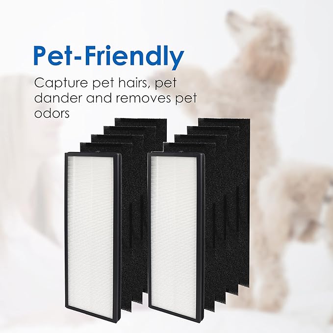 NEA120 Replacement Filter, Compatible with Eureka NEA120 and Toshiba Smart WiFi Air Purifier, (2) H13 Grade Air Filters (NEA-F1) and (8) Activated Carbon Filters (NEA-C1)