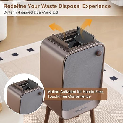 Motion Sensor Touchless Trash Can for Living Room Bedroom, 5.3 Gallon/20L Automatic Stainless Steel Slim Tall Garbage Can with Butterfly Lid&Legs, Eclipse Grey