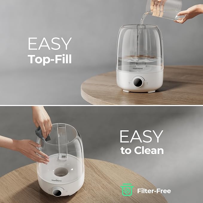 Homvana 4L Top-Fill Cool Mist Humidifiers for Bedroom, Large Room Plants