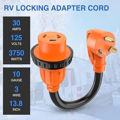 Nilight 30 Amp to 30 Amp RV Locking Adapter Cord ETL Listed TT-30P L5-30R