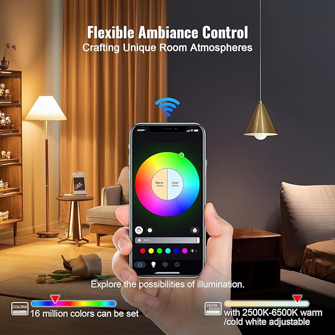 Happybuy Smart Light Bulbs, 4-Pack, 9W, 800 Lumens, Multicolor, Smart Control for Vera, Google, Alexa, iOS, Android, RGB