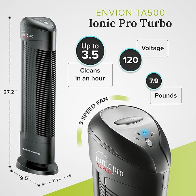 Ionic Pro Turbo Filterless Air Purifier for Home, Cleans Up to 600 sq.ft