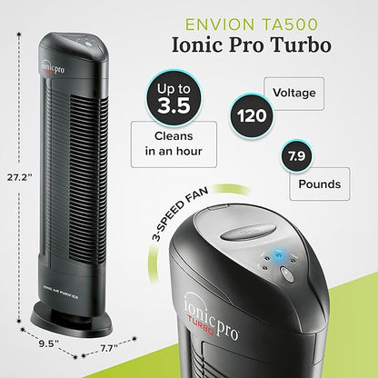 Ionic Pro Turbo Filterless Air Purifier for Home, Cleans Up to 600 sq.ft