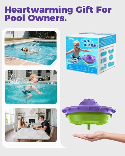 Pool Alarm with Indoor Receiver, 110dB Ultra Loud Floating Alarm for Inground & Above Ground Pools, Adjustable Sensitivity for Backyard Water Safety with Children & Pets, Violet-Mint