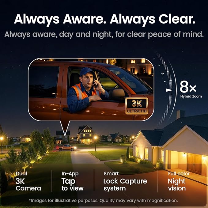 aosu T2 Pro Solar Security Cameras Wireless Outdoor, 4 Cam Kit, 3K Dual Cam No Blind Spot Security Camera for Home, 170° Wide + 360° PTZ, AI Detection, 8X Zoom, Expandable 1TB Local Storage