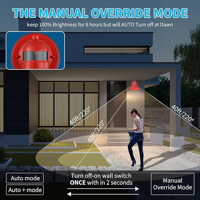 LONEDRUID Motion Sensor Outdoor LED Wall Sconce Dusk to Dawn Exterior Barn Lighting Fixtures Red Outside Porch Light Waterproof Farmhouse Wall Mount Lamp for House Garage Entryway