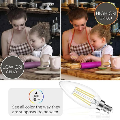Cotanic Dimmable E12 LED Candelabra Bulb 4000K Daylight, Ceiling Fan Light Bulbs Small Base,60W Equivalent,Type B Bulb for Chandelier,Vintage B11 LED Candle Shape with Clear Glass,600LM,12 Pack