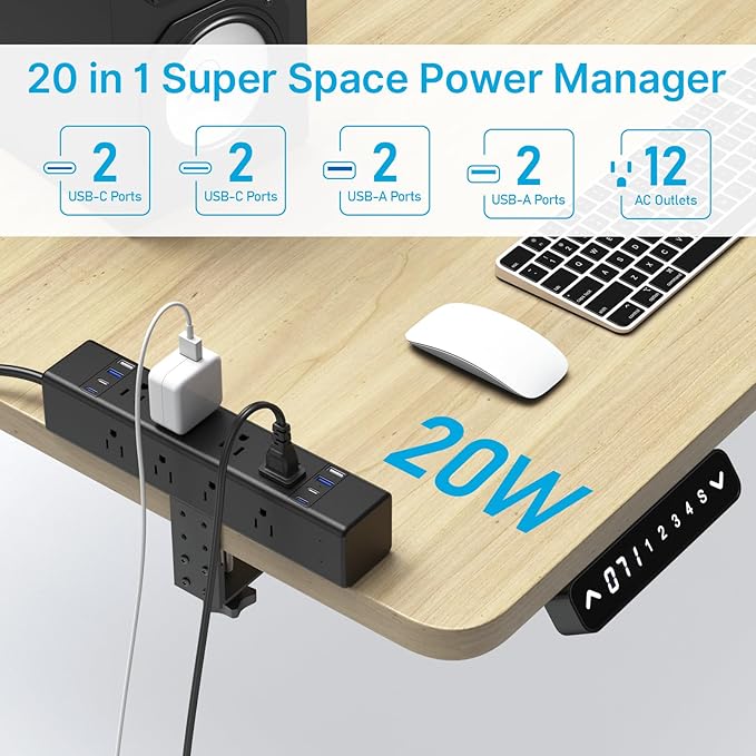 CCCEI Desk Outlet Station 20W USB C Port. 12 Outlet Desktop Clamp Power Strip Surge Protector 4800J with Switch. Nightstand Office Standing Desk Accessories, Fit Thicker Table Edge or Screw Mount, 4FT
