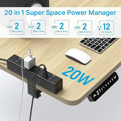 CCCEI Desk Outlet Station 20W USB C Port. 12 Outlet Desktop Clamp Power Strip Surge Protector 4800J with Switch. Nightstand Office Standing Desk Accessories, Fit Thicker Table Edge or Screw Mount, 4FT